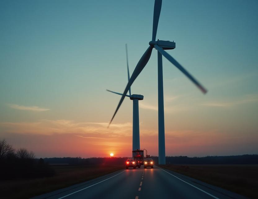 Wind turbine blade being hauled through rural Michigan